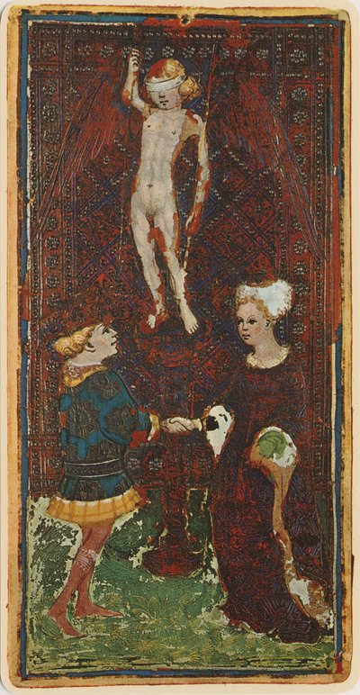 恋人たち、「ヴィスコンティ」デッキからのタロットカードの複製、1441-47 作： Bonifacio Bembo